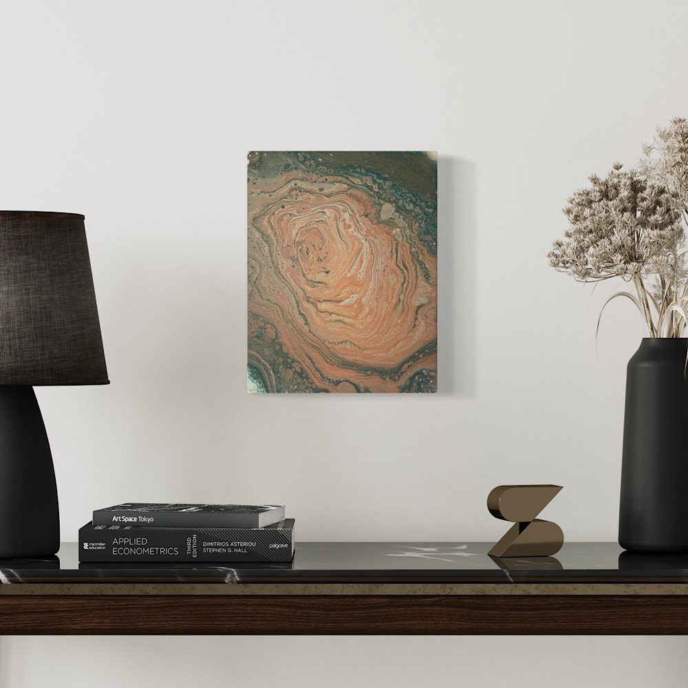 Abstract Acrylic Pouring Art coral aqua metallic 
11” x 14”